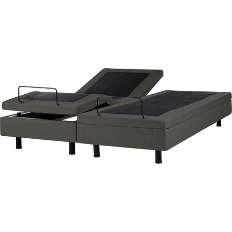 Lit Double Electrique Moderne Articulé Réglable par Télécommande Sans Tête de Lit 180 x 200 cm Polyester Gris Foncé Duke II (1/5)