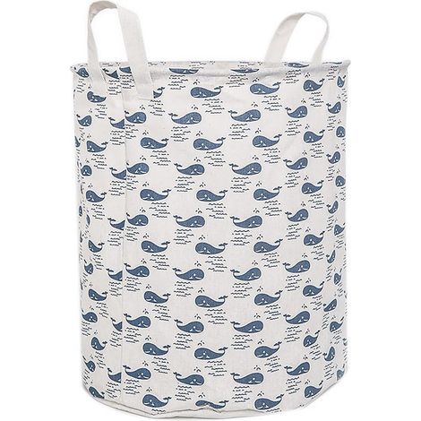 Cesta de ropa grande y redonda de lona, ideal para dormitorios, habitaciones o baños (con estampado de ballenas).