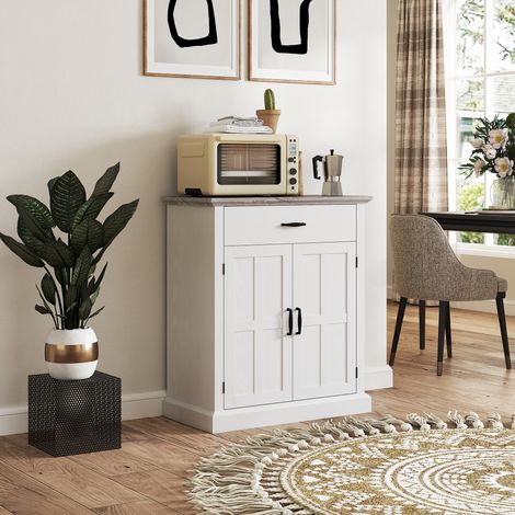 Aparador de salón de estilo moderno con armario de 2 puertas, cajón y estante ajustable, 75,2 x 40 x 91,5 cm, blanco. (1/5)