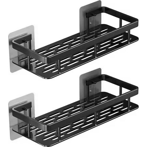 2x Schwarze Duschablage – mit oder ohne Bohren – Edelstahl – Selbstklebend – Hängende Duschablage – Badezimmerablage – 2 Stück (1/5)