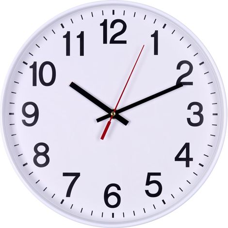 Horloge murale en plastique - 34 cm - Chiffres arabes - Horloge murale silencieuse - À quartz - Pour l'école, le bureau, le salon, la cuisine - Analogique - Moderne - Ronde décorative