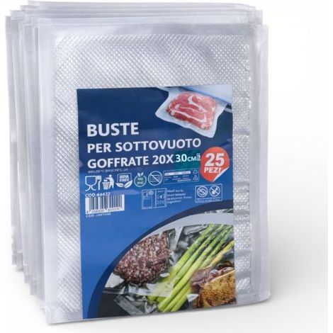 Buste per Sottovuoto Goffrate Alimenti 20x30cm 25 Sacchetti Alimentari BPA 64422
