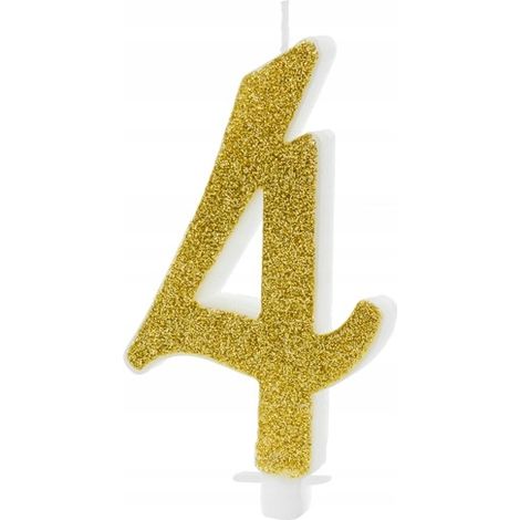Candelina di compleanno numero 4, oro, 10 cm, 1 pz.