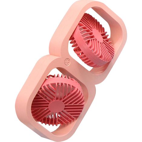 Ventilateur de bureau double tête, 2 vitesses, USB avec batterie, idéal pour le bureau, la chambre, la résidence étudiante ou la salle de classe. Cadeau d'été, rose pêche. (1/5)