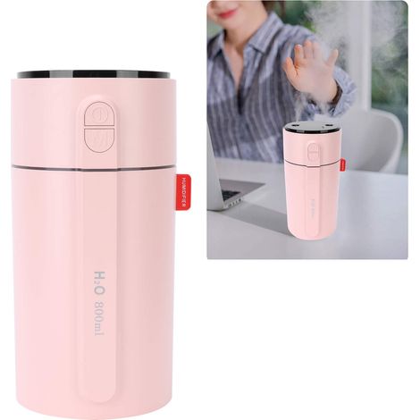 Humidificateur rose compact USB à double pulvérisation, affichage intelligent, idéal pour la maison et le bureau. (1/5)