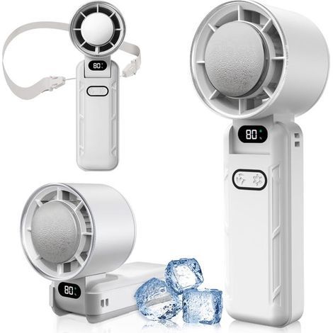 Mini portable fan with cooling function, rechargeable, ideal for camping and outdoor activities. (1/5)