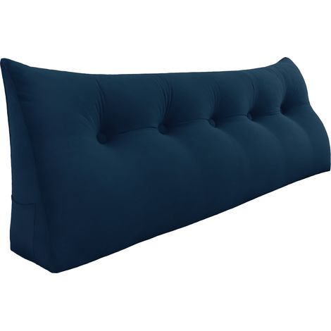 VERCART Coussin de Lecture Compensé, Triangulaire Coussin à Coins, Gros Coussin Canapé, Traversin Tête de lit Support Arrière, Oreiller Cervical Dossier de Soutien Lombaire, Velours 160cm Bleu Foncé