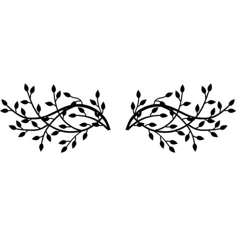 Décoration murale en métal noir – 2 feuilles d'arbre en acier galvanisé – Design branche d'olivier – Dimensions 15 x 9.4 inch