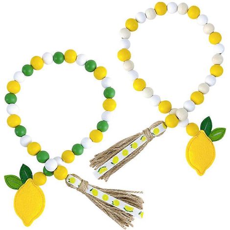 Guirlande de perles en bois, motif citron, 8 pièces avec pompon (1/5)