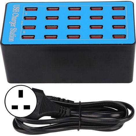 Chargeur USB Rapide Anwintk A5+ 5V 20A 100W 20 Ports Station de Charge avec Ventilateur de Refroidissement 50°C pour Téléphone Tablette 100-240V (Prise UK) (1/5)