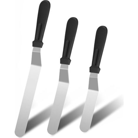 Set mit 3 Glasurspateln, versetzte Spatel, Edelstahlspatel zum Dekorieren von Kuchen, professionelle abgewinkelte Spatel mit Kunststoffgriffen (1/5)