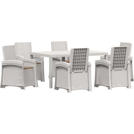 Maison Exclusive - Ensemble de salle à manger pour jardin 7 pc Blanc et taupe PP (1/5)
