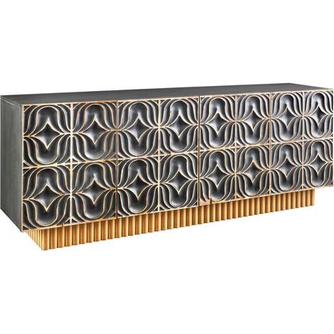 Buffet PALAZZO 180 cm – Massivholz grau und gold – Geschnitzt im retro-venezianischen Stil