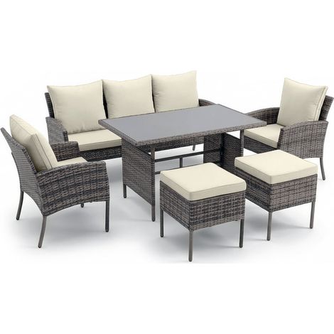 Sofa + 2 Sillas + Mesa + 2 pufs en Ratan PE. Muebles de Jardin y Terraza, Ratan Gris (1/5)