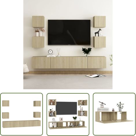 SKM Ensemble de meubles TV 6 pcs Chêne sonoma Aggloméré (1/5)
