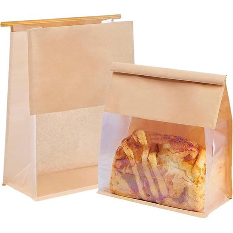 30 sacchetti per pane in carta kraft con finestra, 16 x 26 + 13 cm, sacchetti per pane tostato fatto in casa con lacci, resistenti all'olio, sacchetti per la conservazione degli alimenti per la cottur (1/5)