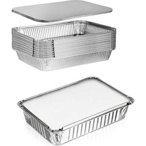 Barquettes Barbecue Plateaux 10 Pièces 1750ml Barquettes avec Couvercle，Restauration,Congélation,plat aluminium jetable (1/4)