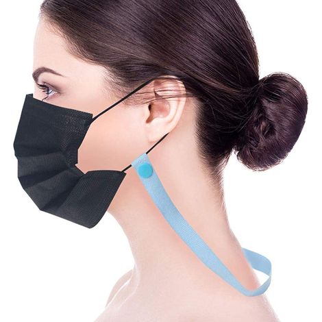 Lot de 4 attaches pour masque de protection avec cordon et bouton-pression, empêchant la perte du masque. (1/5)