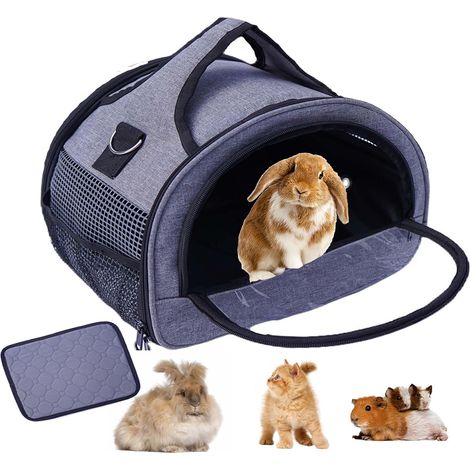 1 Sac de transport pour petits animaux, poignée renforcée, coussin étanche, bandoulière réglable, pour lapins, cochons d'Inde