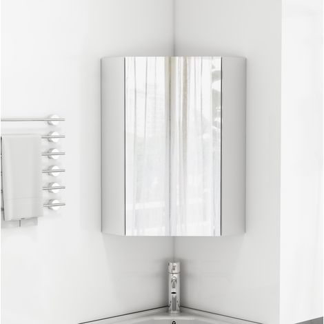 Meuble de salle de bain d'angle miroir mural, 3 faces miroir, charnières amorties, blanc HAVRYA (1/5)