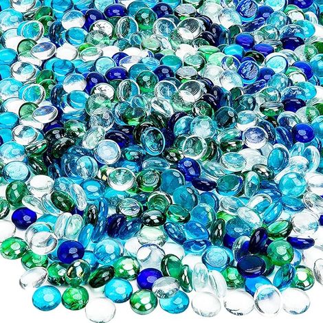 Colorful Flat Beads Decorative Glass Pebbles, 17-20MM Smooth Pebbles, Decoration for Aquarium, Outdoor Garden Small Vase (1/5)