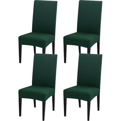 Lot de 4 Housses de Chaise Extensibles, Protège-Chaises Lavables pour Salle à Manger, Cuisine, Mariage et Fête, Vert Foncé (1/5)