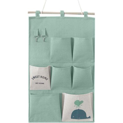Sac De Rangement Suspendu - 35 X 58 Cm - Toile Coton Lin Naturel Enduit Arrière - 7 Compartiments - Pour Porte Ou Mur - 1 Pièce (1/4)