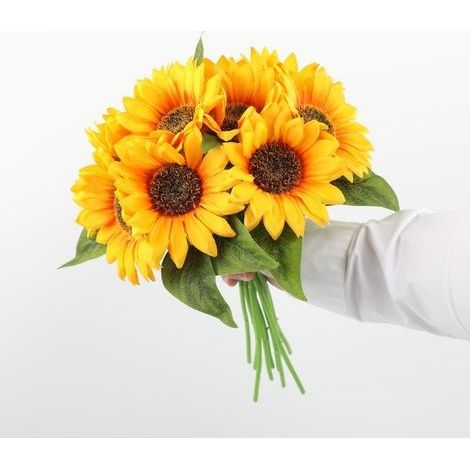 Tournesols Artificiels avec Tiges, Bouquet De Tournesols En Fausse Soie Bouquets De Demoiselle D'honneur De Mariage Maison Garden Party Centre De Table 5 Pièces (1/5)
