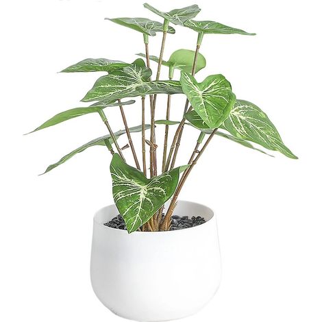 Bouquet de fleurs artificielles, fleurs en plastique longue durée, pot en PVC imitation céramique pour décoration intérieure + feuilles de calla (1/2)