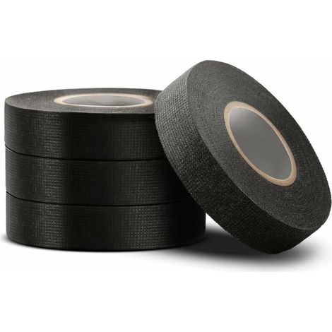 4 PCS Fabric Adhesive Tape Black Adhesive Roll 19mm x 15m Black Fabric Tape PET Self Adhesive Car Tape for Wiring Harness Electrical Insulation (1/5)