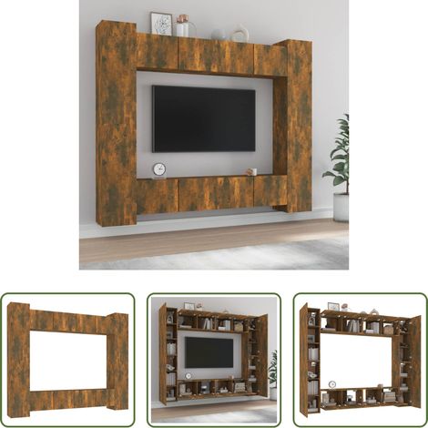TV-Schrank Set - 8-tlg. TV-Schrank-Set Räuchereiche Holzwerkstoff (1/5)