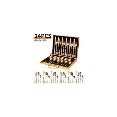 Service de 24 couverts en acier inoxydable – pour 6 personnes – avec coffret – acier inoxydable – or rose (1/4)
