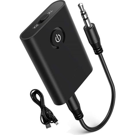 Trasmettitore Bluetooth 5.0, adattatore Bluetooth 2 in 1, trasmettitore e ricevitore con uscita stereo da 3,5 mm, adattatore audio Bluetooth aptX Dual Pair per cuffie, TV, PC, computer e altoparlanti