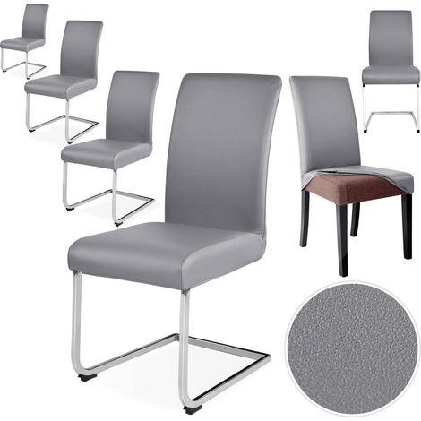 Stuhlhussen 6er Set Grau Kunstleder wasserdicht für Schwingstühle (1/5)