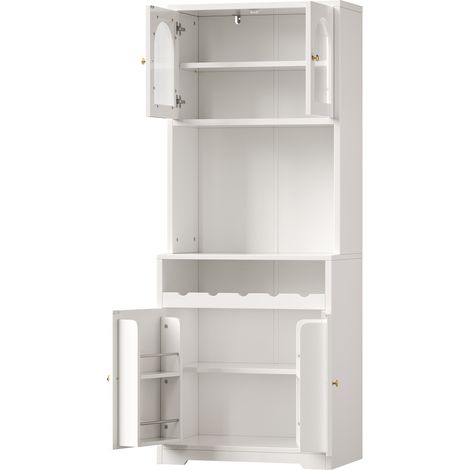 Set 2 credenze alte bianche 180 cm con LED RGB, ante in vetro e portabottiglie MODENUIT (1/5)