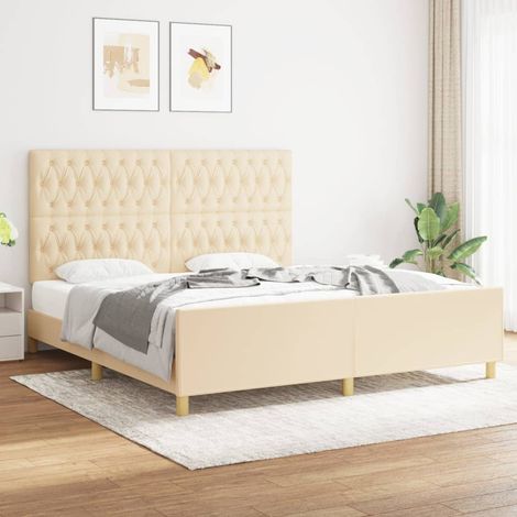 Cadre de lit sans matelas crème 180x200 cm tissu (1/5)