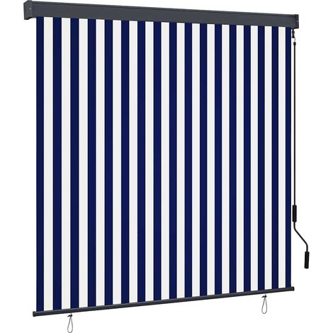 Rollo Gestreift Blau und Weiß 180 x 250 cm Stoff und Aluminium