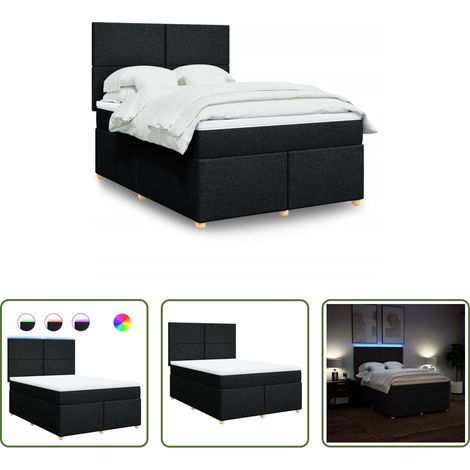 vidaXL LED-Beleuchtung - Boxspringbett mit Matratze Schwarz 140x200 cm Stoff (1/5)