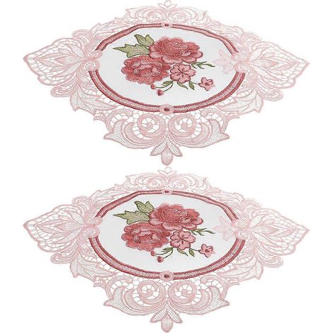 Set de table en dentelle rose, lot de 2, style vintage, en soie de lait. (1/5)