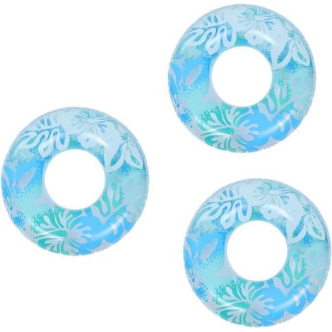 Lot de 3 anneaux de natation Jeux d'enfants Jouets de piscine gonflables Bouée de baignoire à motif d'hibiscus Anneaux de bain gonflables Anneaux flottants à motif de fls Large