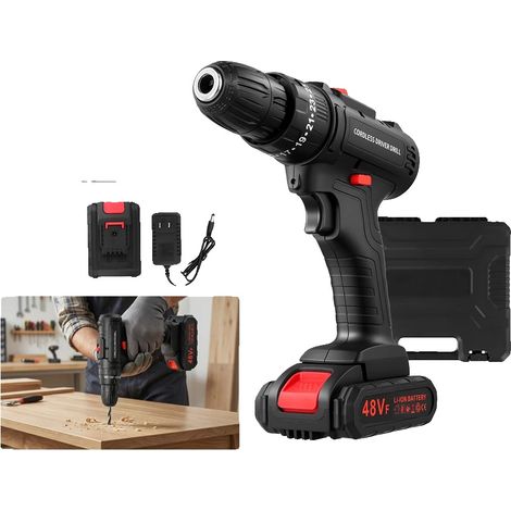 Perceuse à percussion sans fil, batterie 21V, couple maximum 30N·m, plage de vitesse 0-350/0-1500 tr/min, taille du mandrin 10mm, 25+1 réglages de couple (1/5)