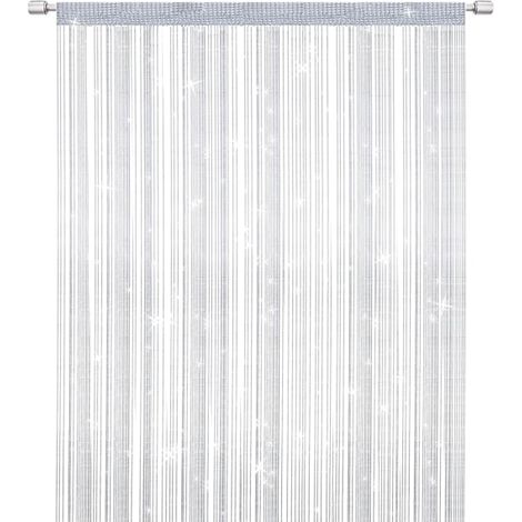 Moustiquaire de porte en fil métallique, rideau séparateur élégant à pompons compatible avec la décoration intérieure, séparateur de pièce compatible avec les portes et fenêtres, blanc (100x200cm) (1/5)