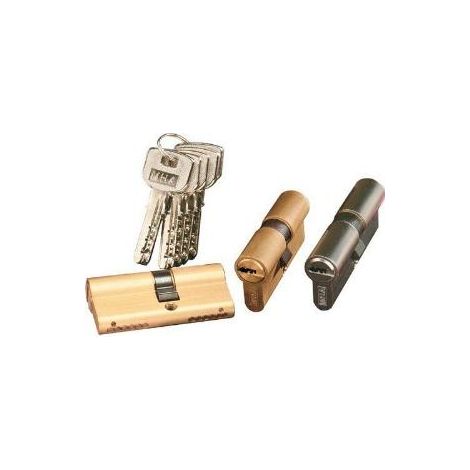 FPLUS bombillo seguridad mha laton 30x50 , Cilindro de seguridad con 5 llaves originales.- Envases individuales - 6 pitones + 2 barras antitaladro - 5 llaves  - Leva de 15 mm.