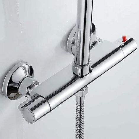 Mitigeur thermostatique bain/douche - Laiton chromé - 2 sorties - Anti-brûlure 38°C - Économie d'eau 50%