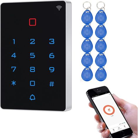 Contrôle d’accès WiFi RFID – Clavier à Code Tactile rétroéclairé IP68, Lecteur RFID 125kHz, Clavier Autonome intérieur et extérieur pour Porte et portillon, WG26/WG34, DC12V, avec 10 Badges (1/5)