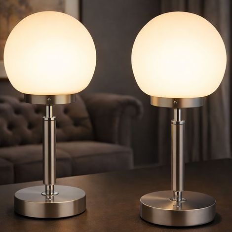 Tischlampe Nachttischlampe Touchdimmer Akku Wohnimmerlampe LED Tischleuchte silber, Lichtfarbe einstellbar, 2,5W 136lm warmweiß-kaltweiß, DxH 11,5 x 28,5 cm, 2er Set