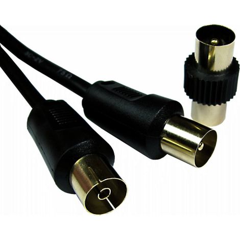 Rs Pro – Câble coaxial 3C2V 9,5 mm M – Connecteur antenne TV mâle et femelle – Noir – Pour réception TV optimale