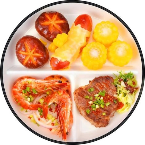 Assiette Portion, Plats de Service en Céramique pour Alimentation, Assiettes Compartimentées pour Dîner pour Adultes, Blanche (1/5)