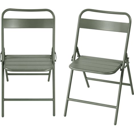 Set of 2 folding steel garden chairs Khaki Green 44.3x49x79.7 cm - Amelia