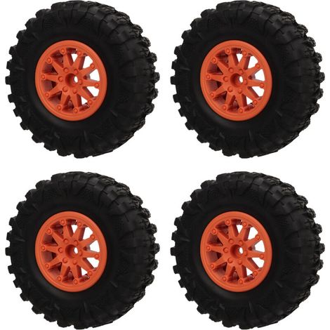 4 Pneus RC 2.2 Pouces pour Crawler avec Moyeu Triangle Nylon, Compatibles Axial SCX10 90046, Traxxas et Redcat GEN8 - Orange (1/5)
